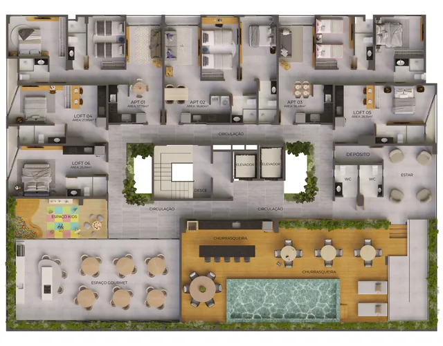 Planta humanizada com ambientes e piscina — NÓZ, Catolé, Campina Grande